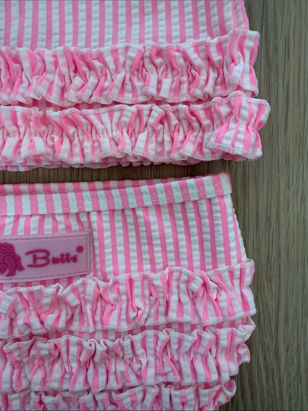 RuffleButts Neon Pink & White Striped Seersucker Rash Guard Swim Set 18-24M